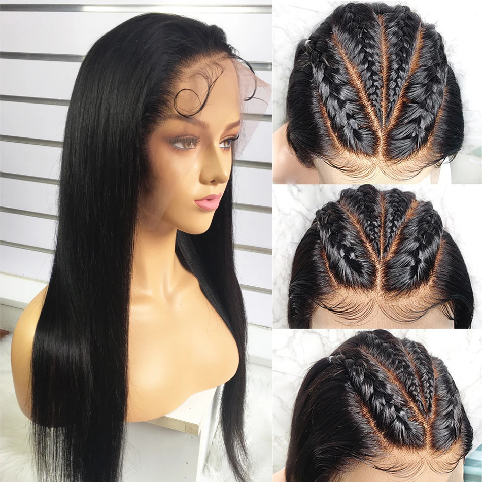 Бразильский прямые Синтетические волосы на кружеве человеческих волос парики 13x4