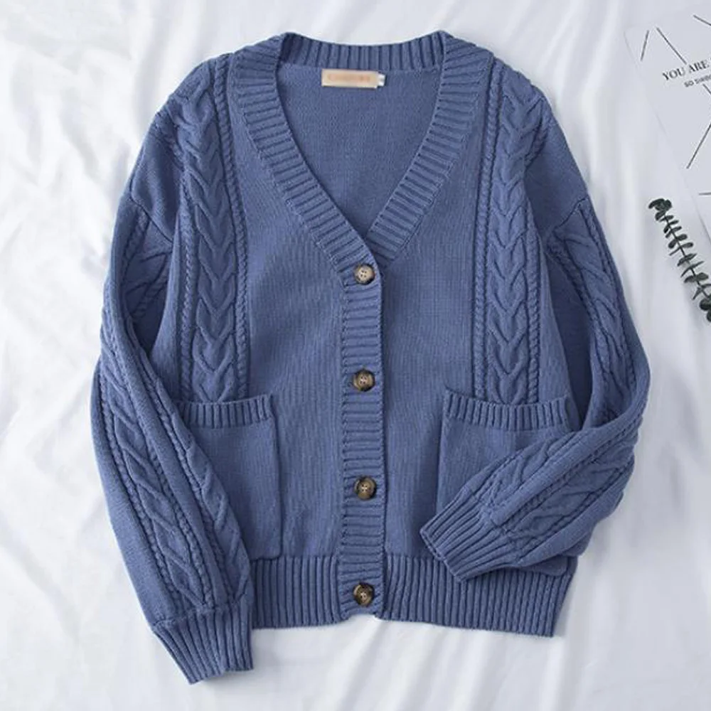 

Lantern Sleeve Cardigan Knitted Sweater Women 2021 Autumn Winter Long Sleeve Solid Sweaters Coat & Jackets Women S-XL