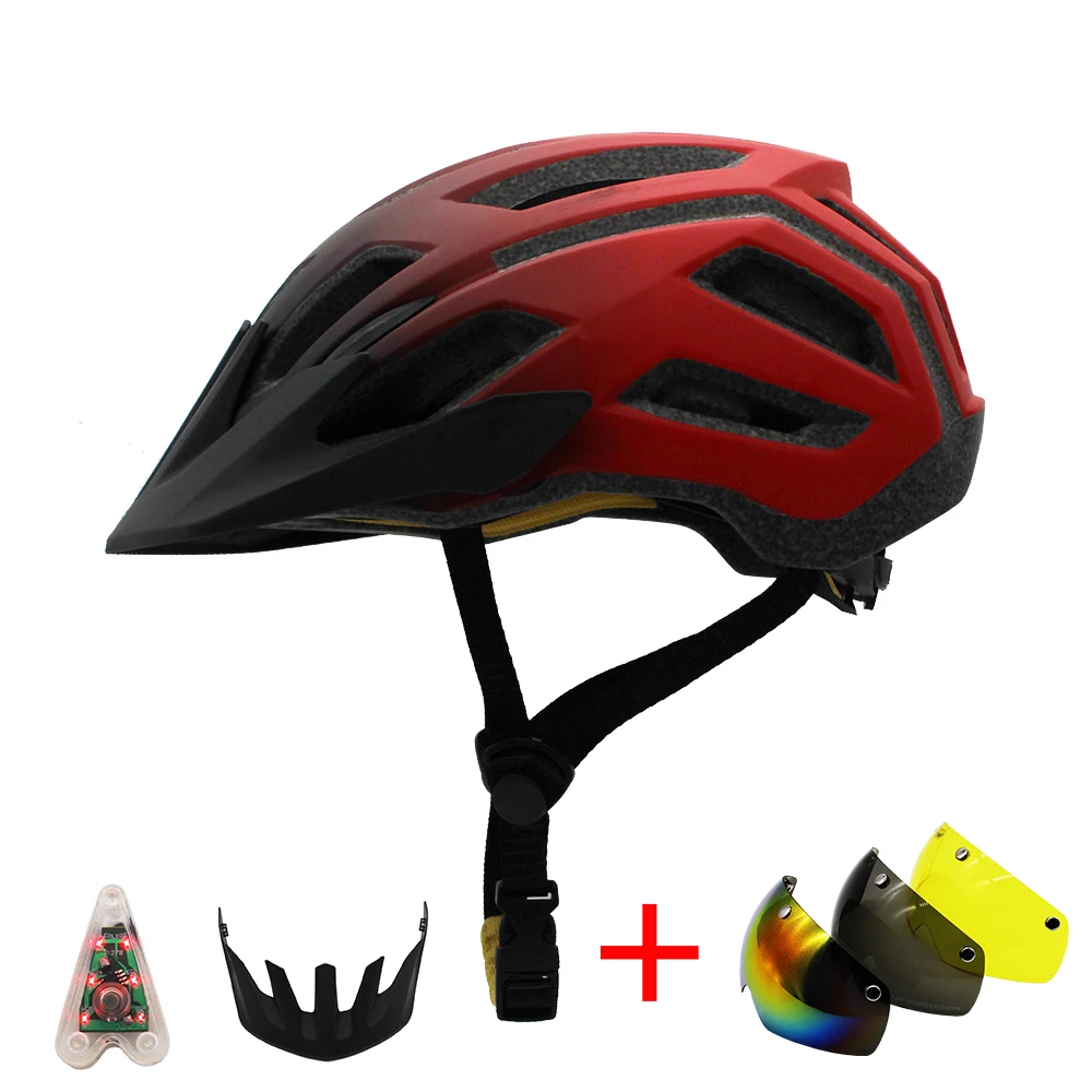 

Men EPS Integrally-molded Breathable Cycling Helmet Visor Bicycle Helmet Women Goggles Lens MTB Road Bike Light Safety Helmet