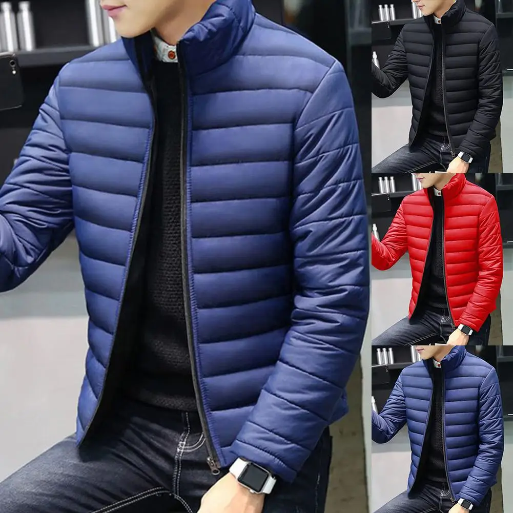 

Plus Size Men Solid Color Stand Collar Long Sleeve Cotton-Padded Coat Outwear Perfect Gift Suitable For Casual Occasions Daily