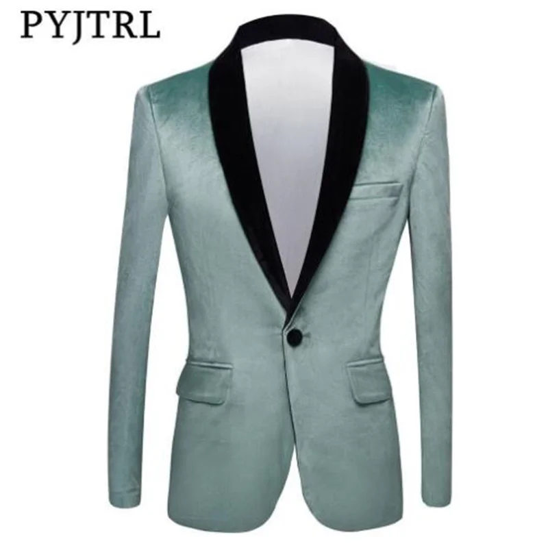 

Blazers men's suit velvet jacket green shawl lapel groom wedding slim clothes singer costume chaquetas y americanas платье пиджа