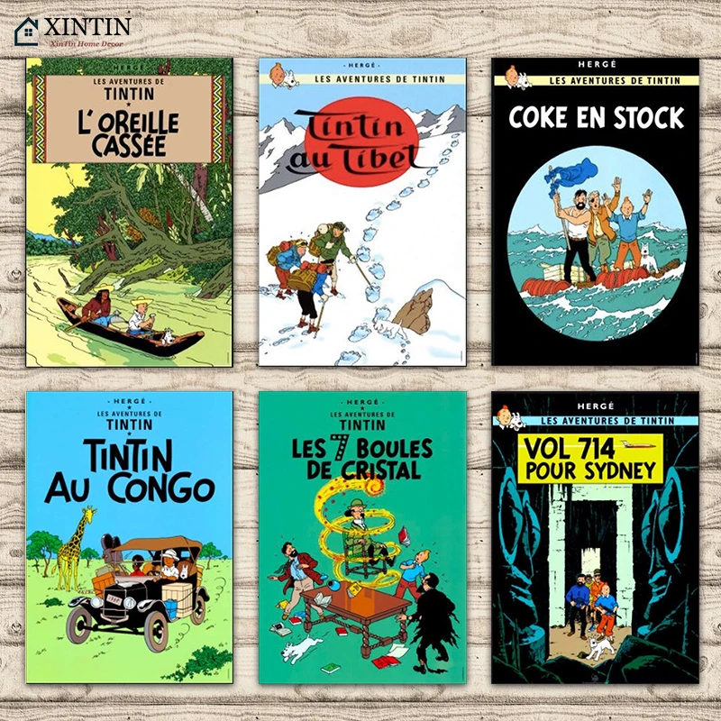 L'Oreille Cassee River Tintin adventure Comics Ретро Винтажный Классический постер Холст Картина