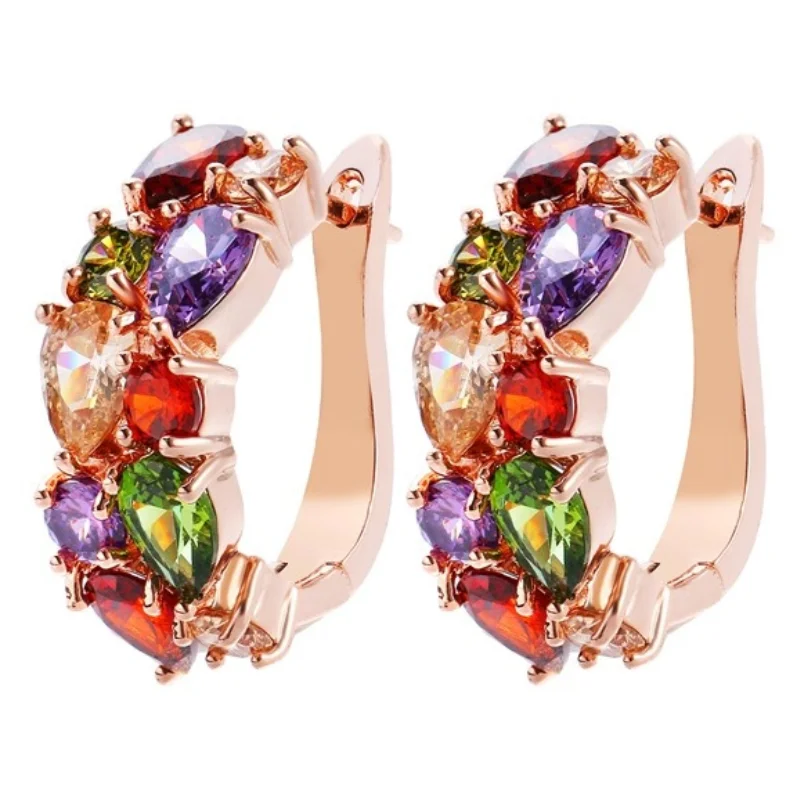 

AMC Luxury Round Zircon Ear Rings Fashion 10 Colors AAA CZ Element Hoop Earrings Wholesale Earring Hopp Jewelry Gift for Women