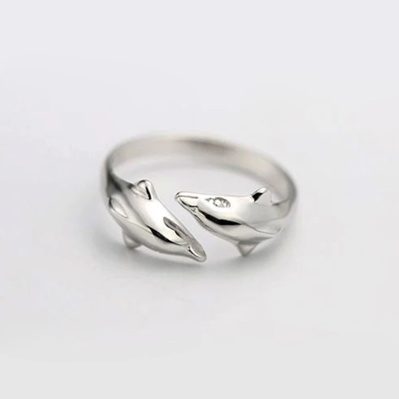 

Genuine 925 Sterling Silver Smooth Surface Cute Dolphin Adjustable Ring Fine Jewelry For Women Party Bijoux Accessories Gifts
