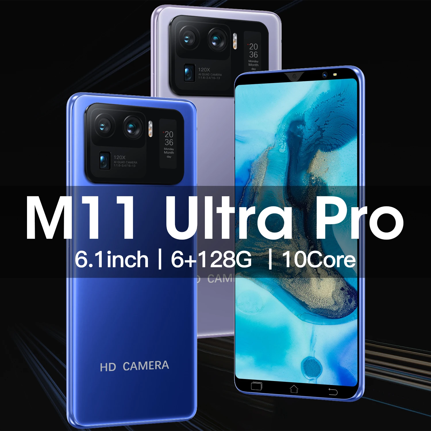 

M11 Ultra Pro 6.1 Inch 10 Core Fingerprint Face Unlock Cell Phone MTK6889 6+128GB Andriod 10.0 Dual SIM+Micro SD Smart Phone