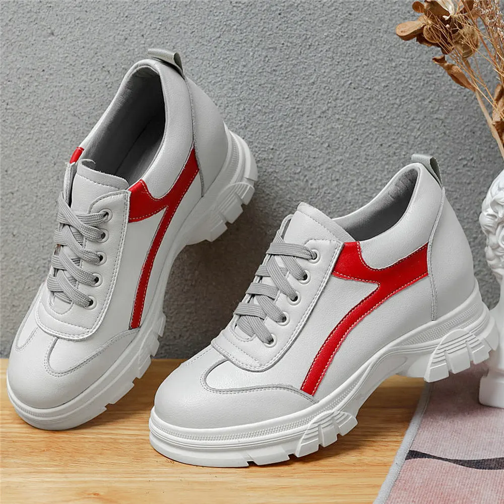 Oxfords Shoes Women Lace Up Cow Leather High Heel Ankle Boots Female Height Increasing Round Toe Fashion Sneakers Casual Shoes