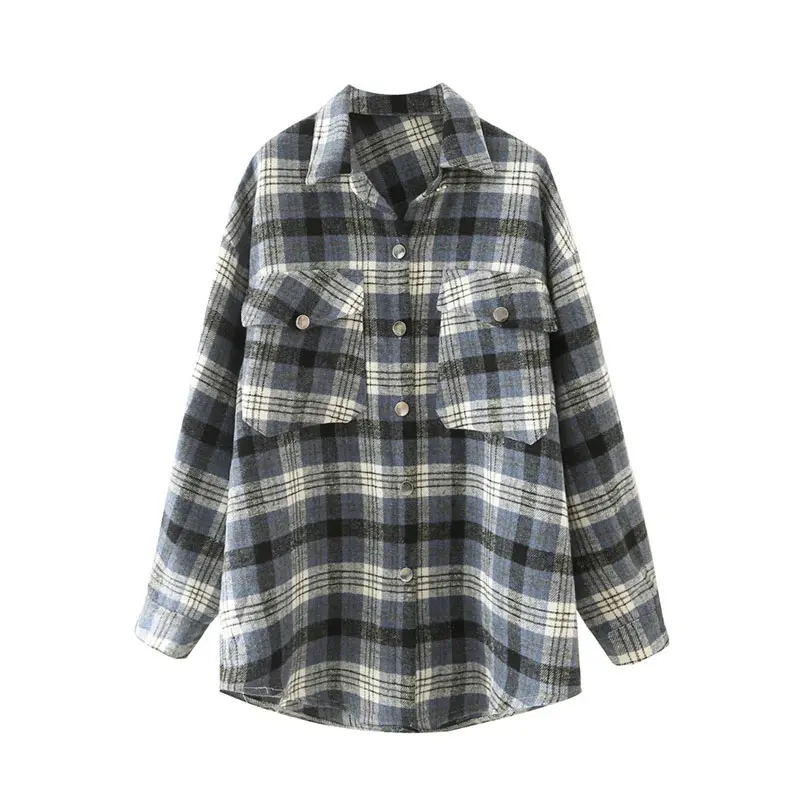 

Женская клетчатая куртка Nlzgmsj Za 2021, женская уличная одежда, повседневное пальто с длинным рукавом, Модные осенние Рубашки с карманами и отво...