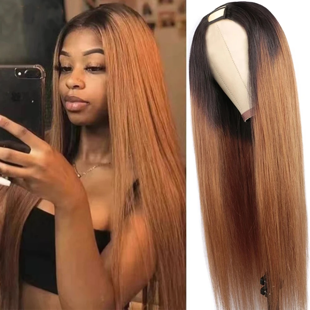 

Straight Ombre Blonde U Part Wig Human Hair Virgin Peruvian Remy Glueless Human Hair Wigs Middle Right Left Upart Two Tone