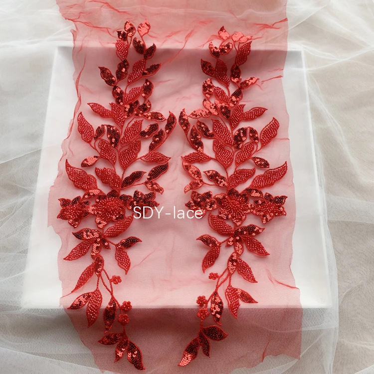 

multi color luxury bead lace applique for wedding dress flowers