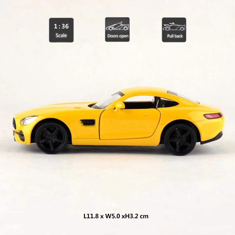 Модель спортивного автомобиля HOMMAT в масштабе 1:36 желтая AMG GTS игрушечная литая из