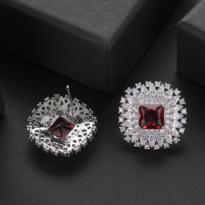 

Luxury full diamond earrings short earrings European and American lace square accessories copper micro-inlaid zircon earrings fa