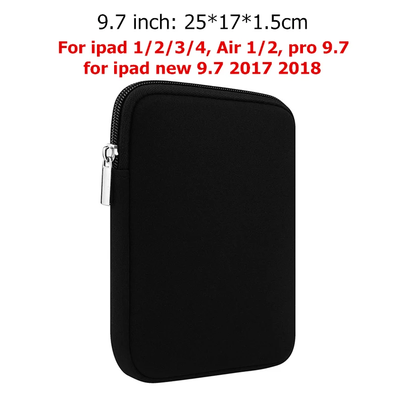 Мягкий чехол для планшета BinFul " 7,9" 9,", Чехол для ipad mini 2 3 4 air 1 2, универсальный чехол для планшета на молнии - Цвет: 9.7 inch black