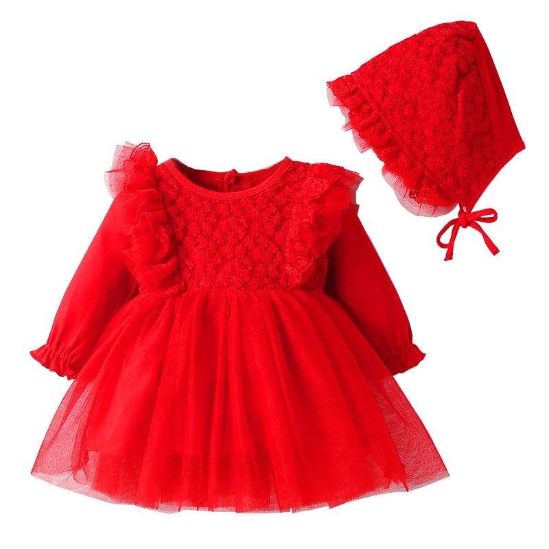 Красного цвета с рюшами принтом 1st платье на день рождения для новорожденных