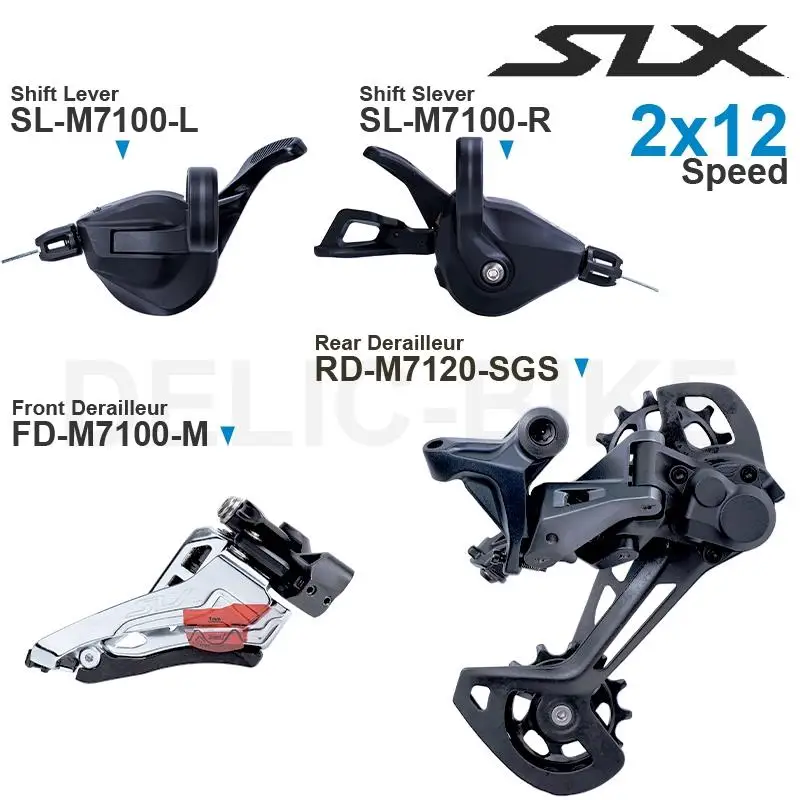 

SHIMANO SLX M7100 2x12 Speed Groupset include M7100 Left / Right Shifters Front Derailleur and M7120 Rear Derailleur Original