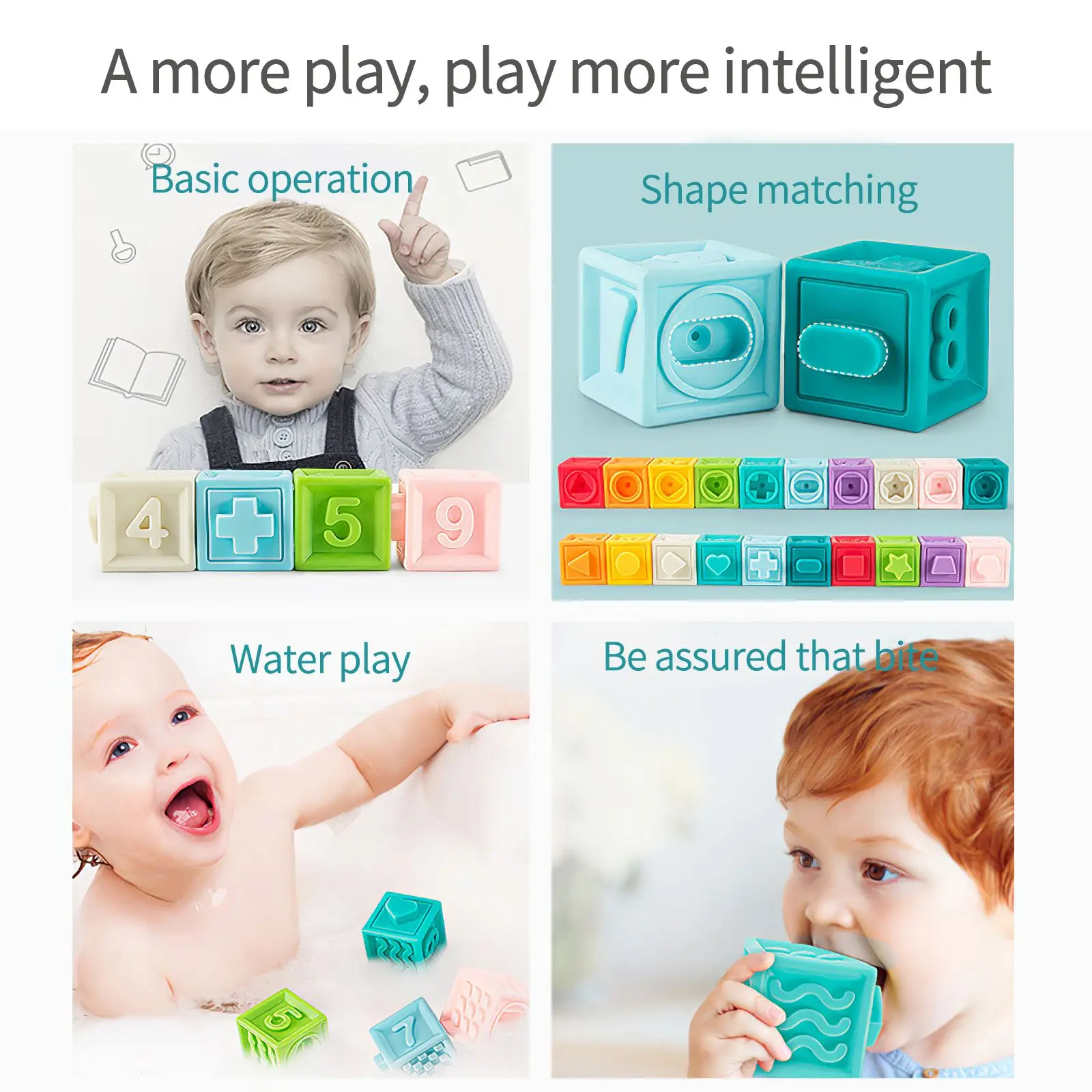 10pcs Baby Sensory Toys Building Silicone Blocks Grasp Toy 3D Plastic Soft Ball Kid Rubber Bath Cube | Игрушки и хобби