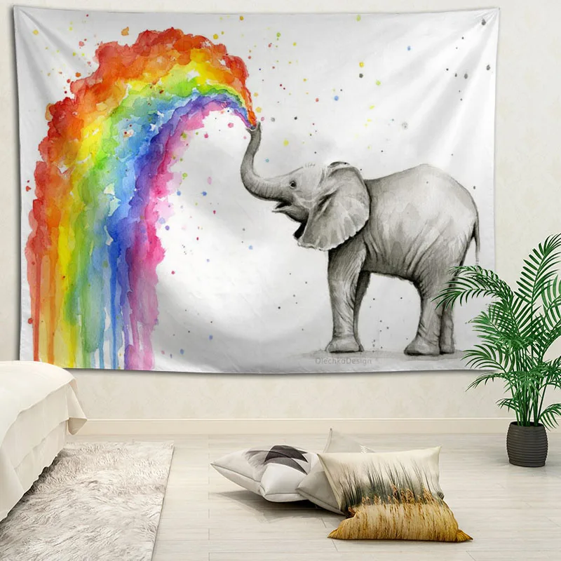 

Custom Cute Bathing Elephant Art Painting Wall Hanging HD Landscape 3D Printing Digital Printing Home Decoration Tapestry