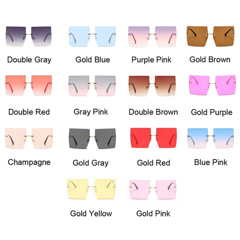 

Square Oversized Sunglasses Women Vintage Luxury Rimless Sun Glasses For Female Big Frame Gradient Mirror Metal