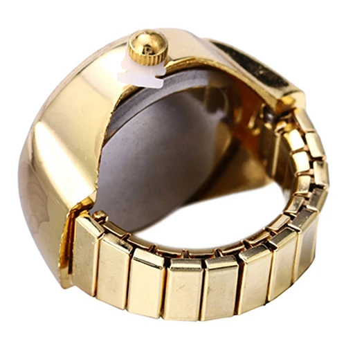 

Lady Girl Golden Tone Round Elastic Alloy Quartz Watches Creative Finger Ring Watch Ladies Dress Watches Gift Luxury
