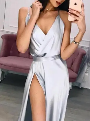 Летнее модное сексуальное однотонное красное женское вечернее длинное платье