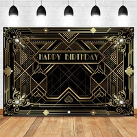 great gatsby theme birthday party photography background black golden line customize birthday party decor backdrops banner