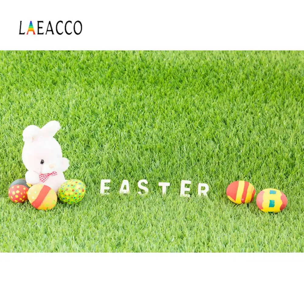 Laeacco фоны для фотосъемки с зеленой травой газон пасхальные яйца кролик игрушки
