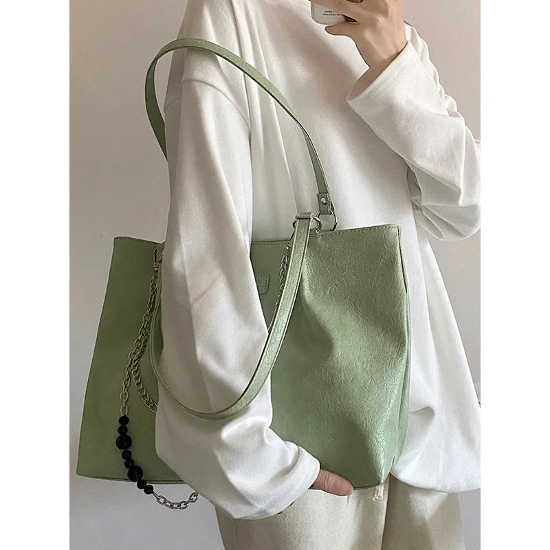 Shoulder Women's Tote Bag Metal Chain Hanging Machine High Quality Pu Leather Large Capacity Shopper Handbag Fashion Woman's Dag