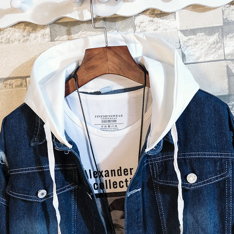 Мужские куртки весна осень имитация двух частей Лоскутная джинсовая куртка с