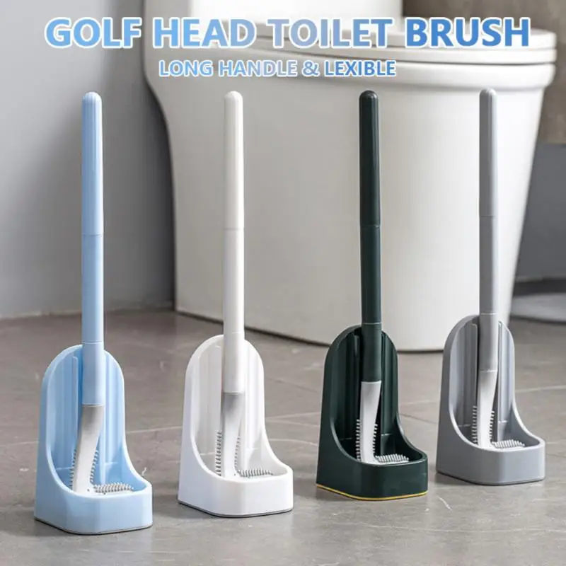 

Golf Long Handle Toilet Brush WC Cleaning Tool Non-slip Silicone Flexible Soft Brush Head W/Drying Holder Bathroom Accessories