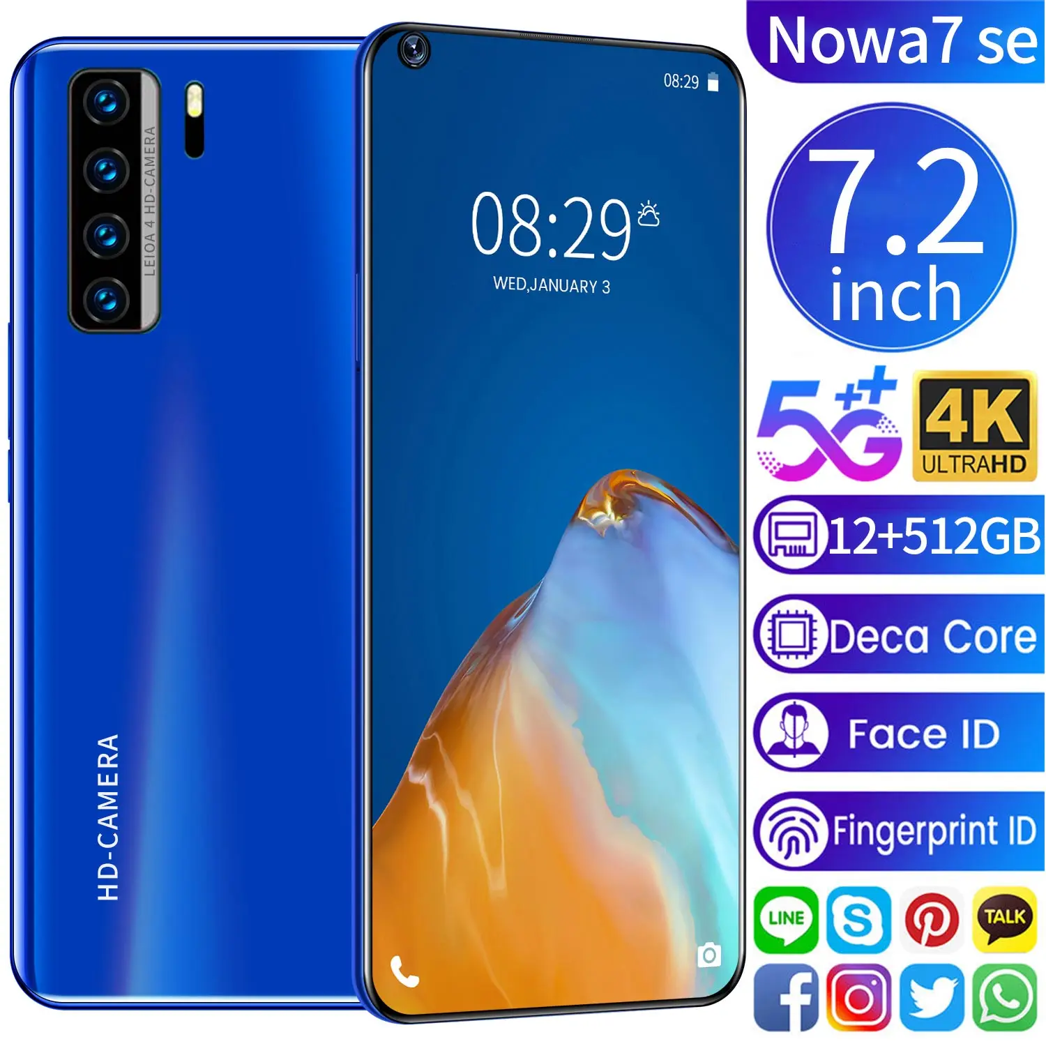 

5G Nowa7 SE 7.2 Inch Smartphone Global Version Galxy 12GB+512GB Big Memory Android 10 Fingerprit Face ID 2 Camera Smart Mobile