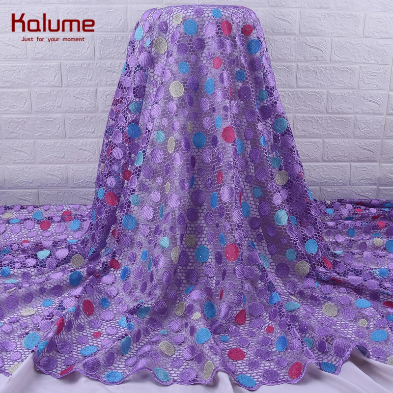 Калюме фиолетовый Африканский гипюровый шнур кружевная ткань с камнями