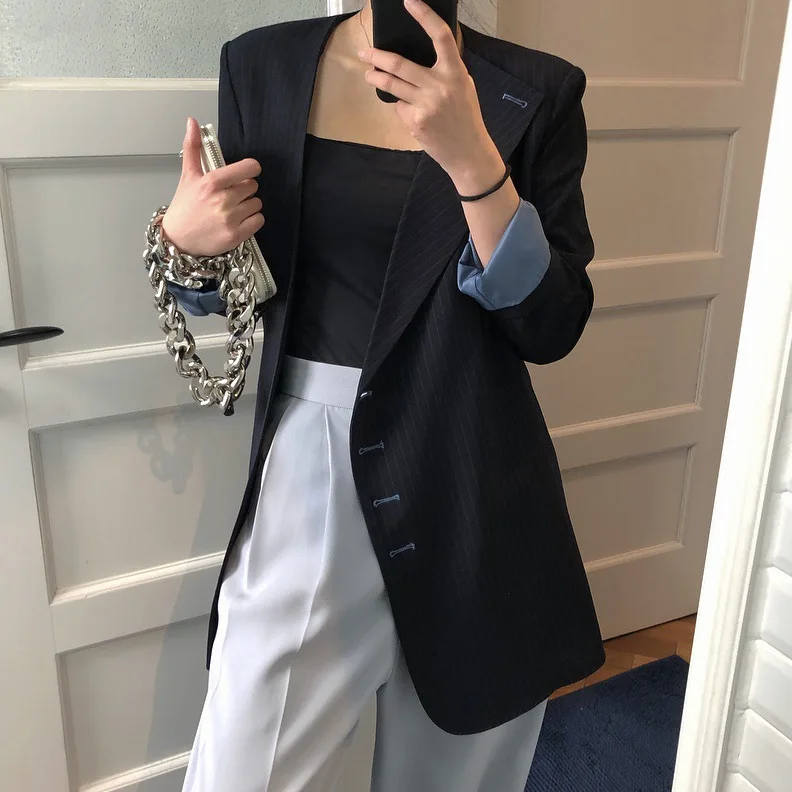 Женский Асимметричный блейзер в полоску Свободный Повседневный Блейзер