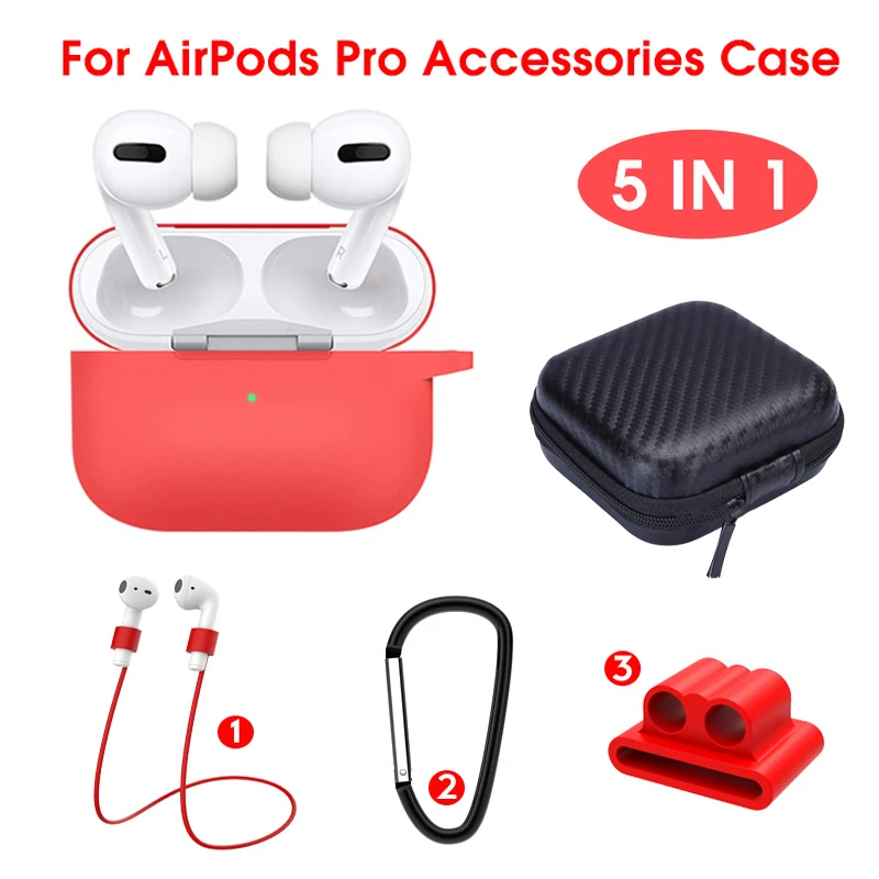 

5 IN-1 Lanyard Carabiner Protective Case For Airpods Pro Soft Silicone Earphones Case for airpods 3 pro Accessories Storage Box