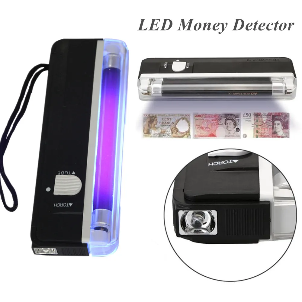 Handheld LED Money Detector 5W Ultra Currency Detector Violet Torch Lamp Counterfeit Fake Banknotes Passports Security Checker