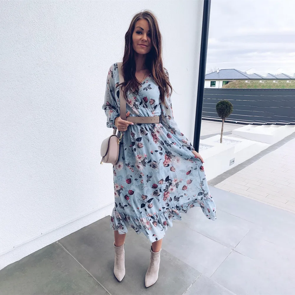 Женское богемное плиссированное платье трапециевидной формы с цветочным