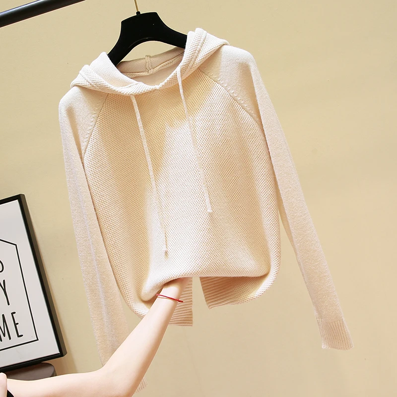 

Hooded Knitted Women Sweaters and Pullovers 2021 Winter New Solid Slim All Match Home Wear Casual Female Pulls Outwear