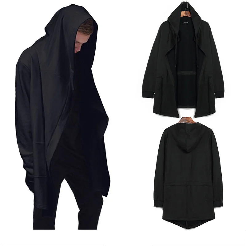 

Black Warrior Men Long Cardigan Hooded Cotton Autumn Oversized America Coat 5XL Neutral Overcoat Casual Solid Sorcerer Cardigans