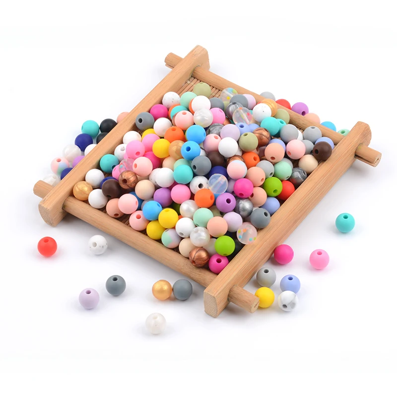 LOFCA-Cuentas de silicona para morder, cuentas sueltas de 9mm, sin BPA, Grado Alimenticio, mordedor para beb&eacute;, fabricaci&oacute;n de collares de joyer&iacute;a DIY, 100 unids/lote-5