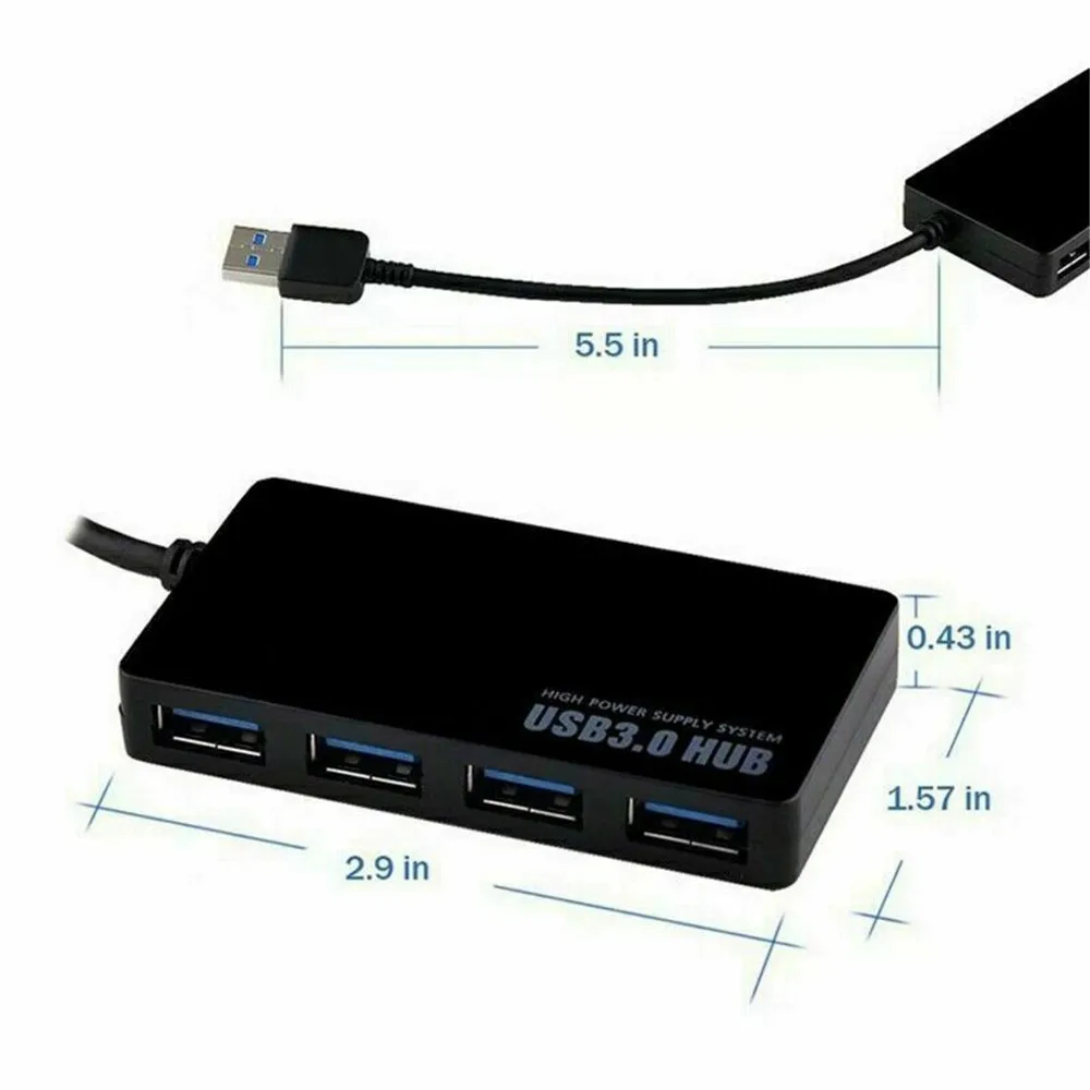 

4-Port USB 3.0 Hub 5Gbps Portable for PC Mac Laptop Notebook Desktop