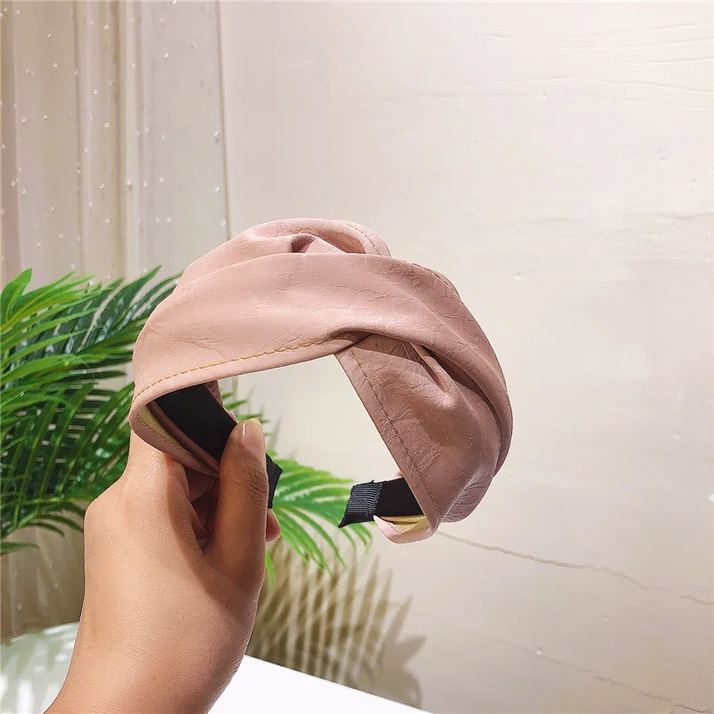 

Cross Knot Solid Color Wide Side Hairhoop Matte Artificial Leather Women Headband Hair Accessories Fashionable Beautiful Lovely