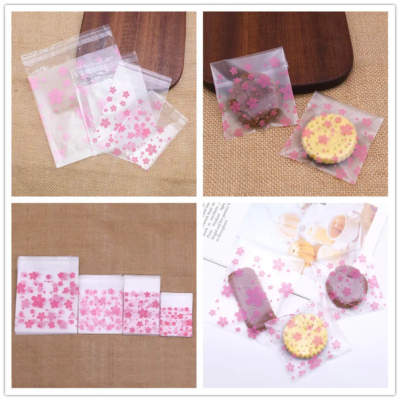 Прозрачные пакеты для конфет с принтом розовых вишневых цветов подарочные