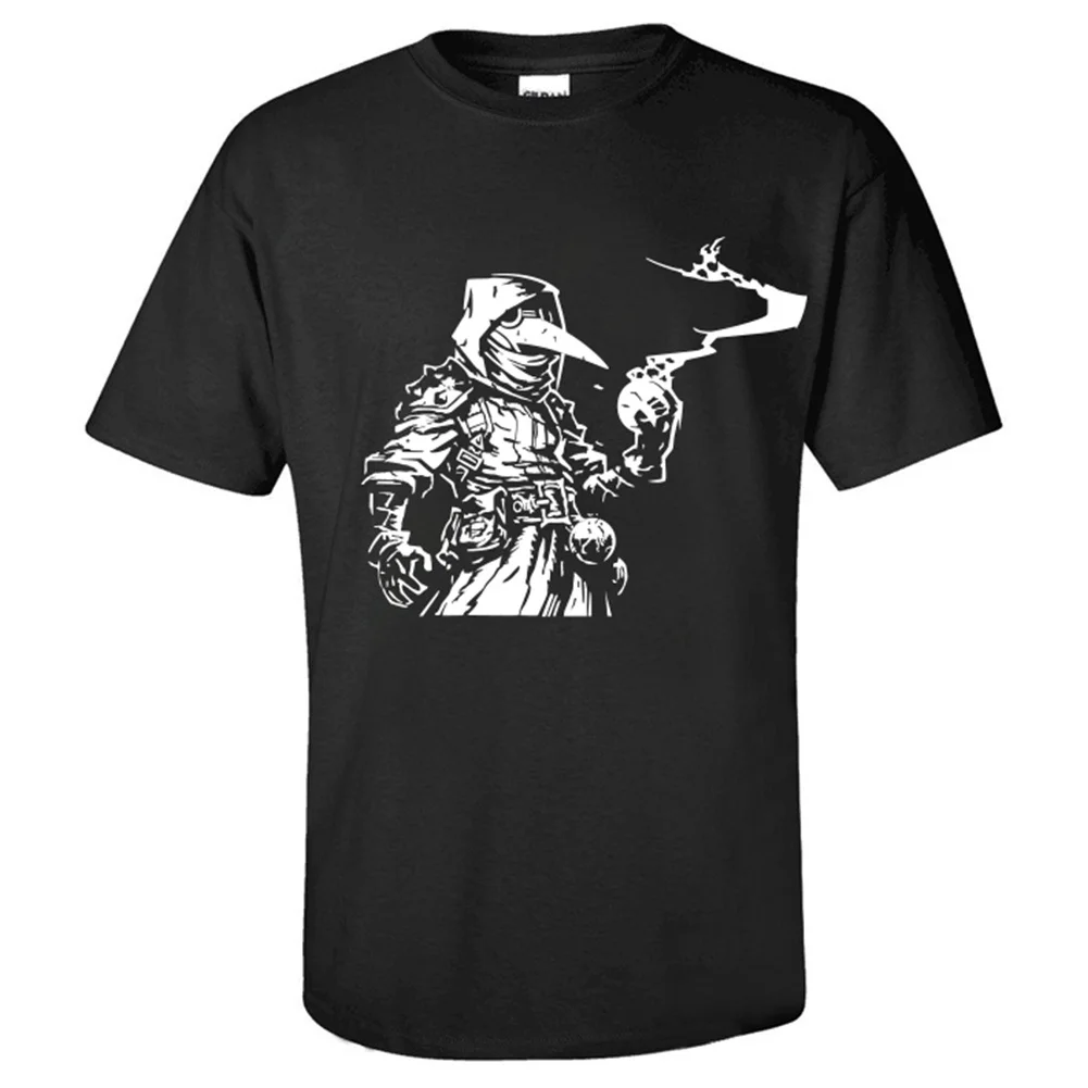 

Plague Doctor Print T-shirt Adult Men Women Summer Black Cotton Tee Top