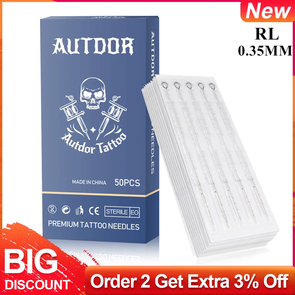

50PCS Sterilized Tattoo Needles 0.35MM Assorted Disposable Round Liner Tattoo Needle For Tattoo Grip Tips 3/5/7/9/11/13/14/15RL