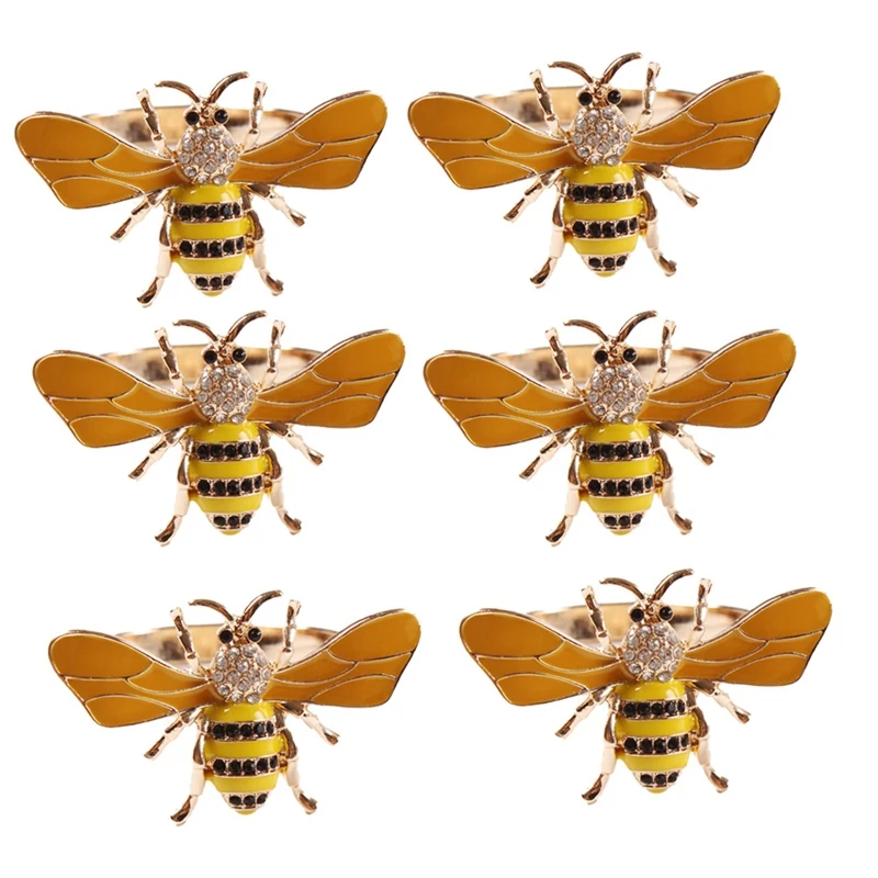 6PCS Yellow Bee Design Metal Napkin Ring Towel Buckle Holder Wedding Party Holiday Hotel Table Decoration | Дом и сад