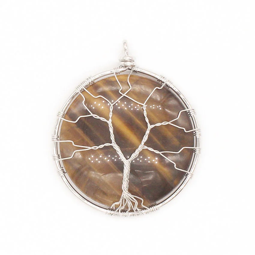 

100-Unique 1 Pcs Silver Plated Wire Wrap Round Shape Natural Tiger Stone Pendant For Anniversary Jewelry