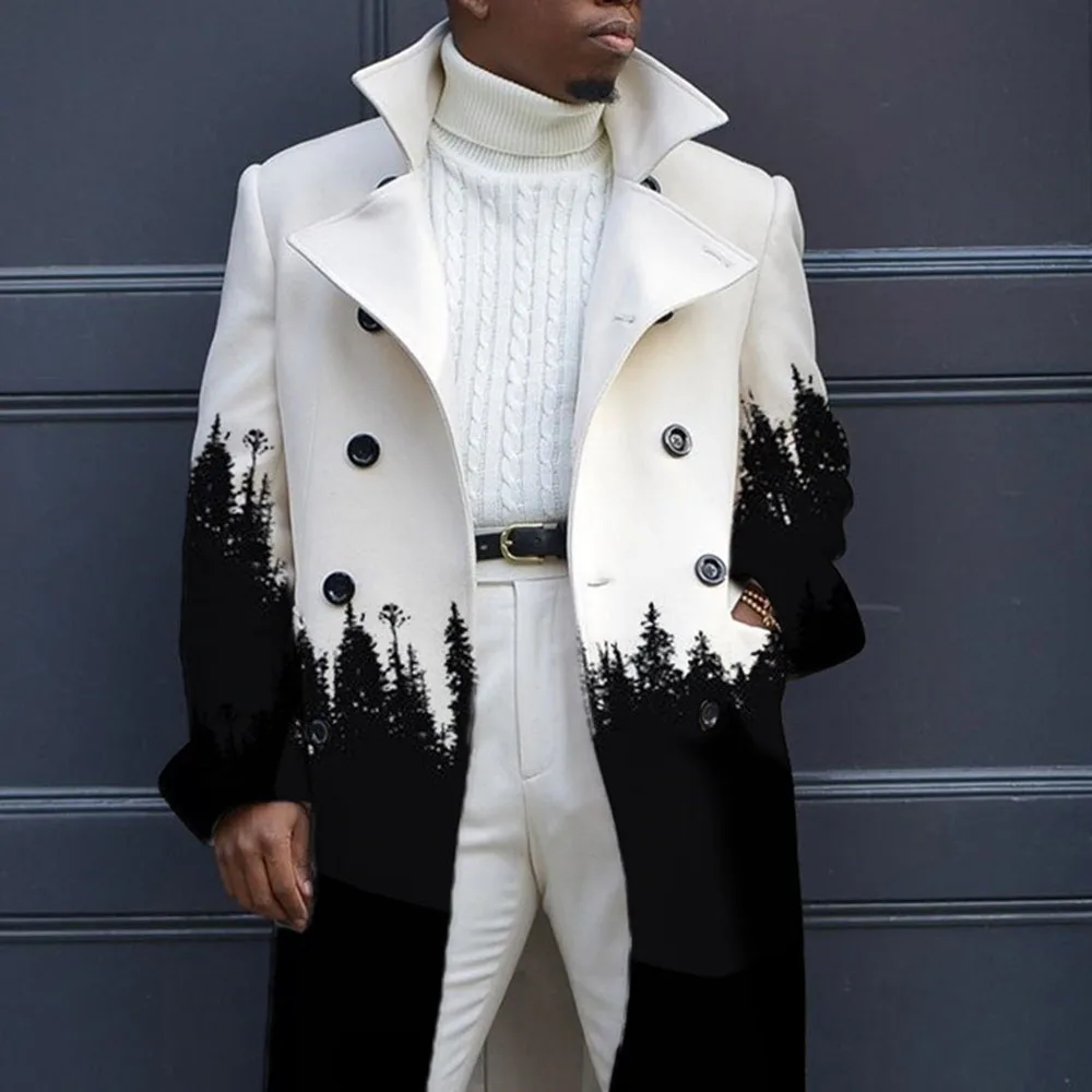 Крутое Мужское пальто с длинным рукавом осень 2021 цветной блочный черный белый