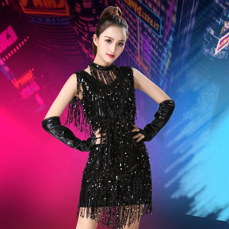 

Latin Dance Costumes Performance Set Sequins Tassel Competition Dress Stage Dress Adult Female Rave Outfit Performance Costume