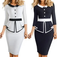 fashion work dress high waist women 34 sleeve slim business dress formal dress formal dress