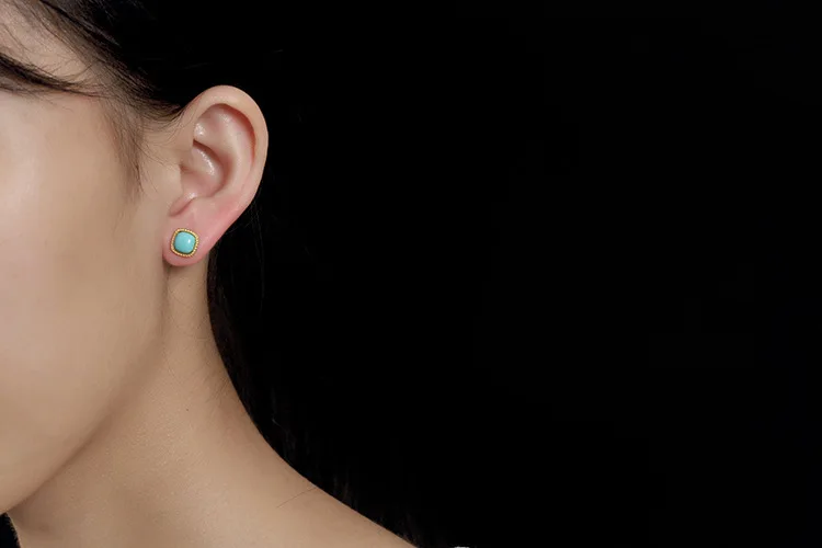 Stud Earrings Наборы украшений из бирюзы без угли, 925 пробы, серебро, для женщин, квадратные серьги-гвоздики, ожерелья, наборы, винтажные квадратные серьги, Bijoux - Цвет камня: Stud Earrings