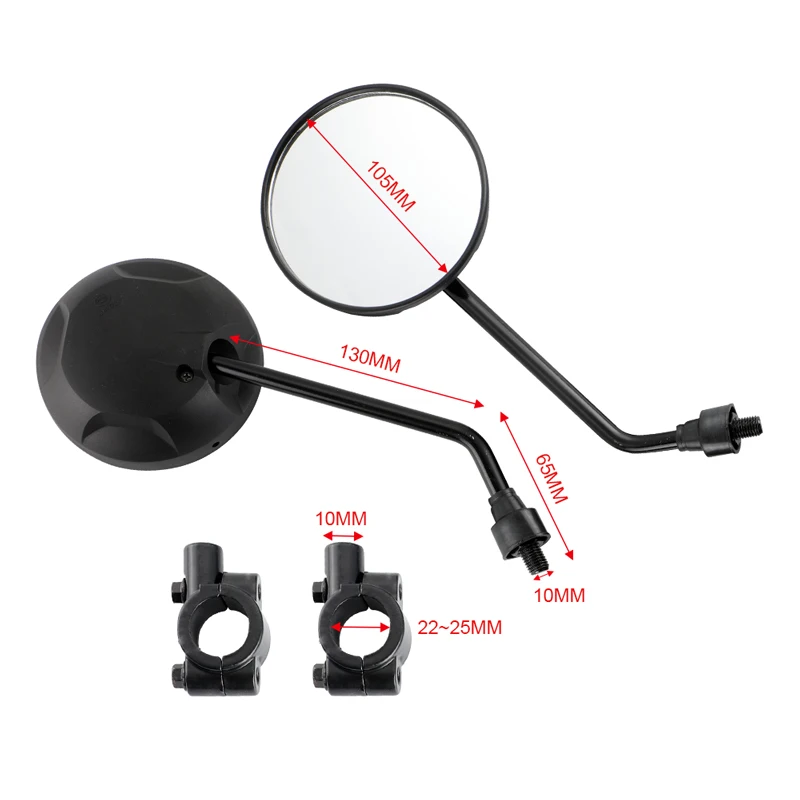 Боковые зеркала для мотоцикла 22 мм черные боковые с креплением на руль 7/8 дюйма