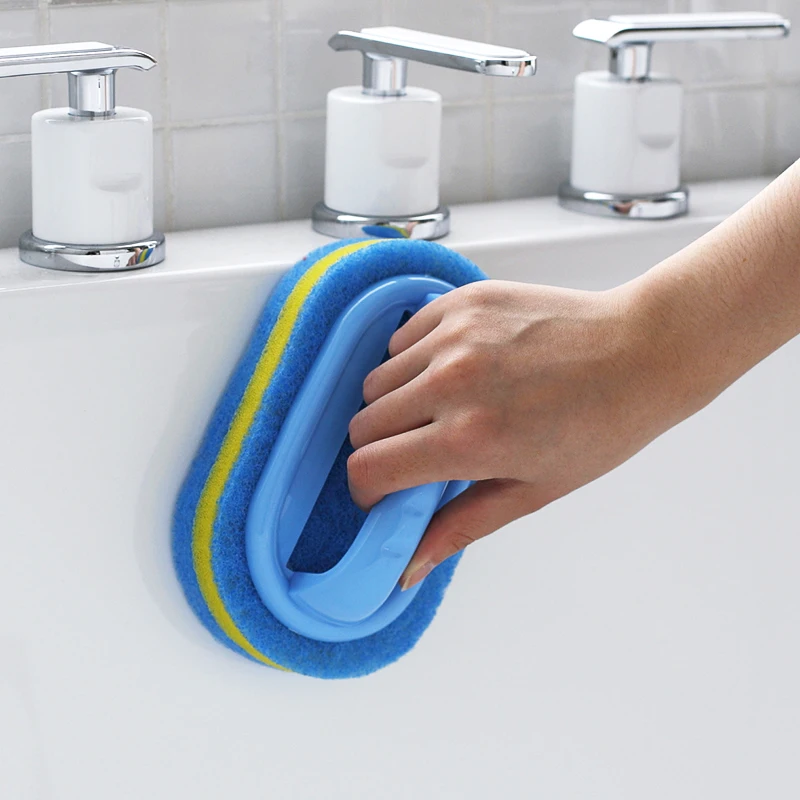 

Home Scouring Pad Cleaning Sponge Brush Handle Bathroom Toilet Kitchen Glass Wall Cleaning Decontamination Labor-saving sponges